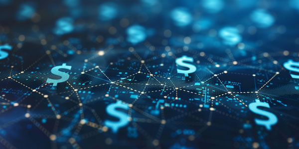 Data visualized graphically with dollar sign icons connecting together